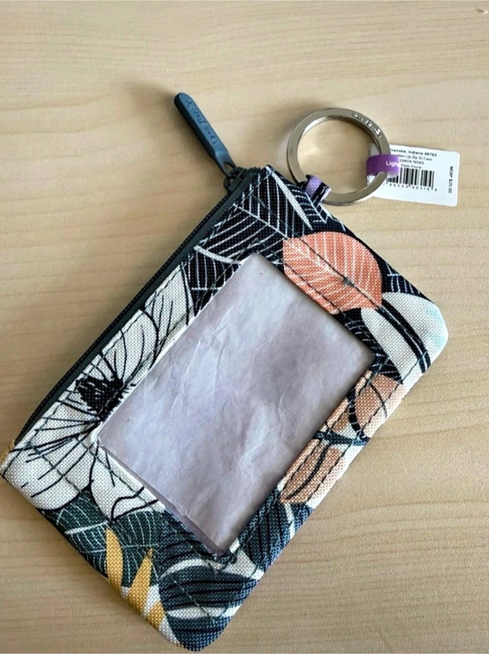 Vera Bradley Zip ID Case Key Card Holder Black & Orange